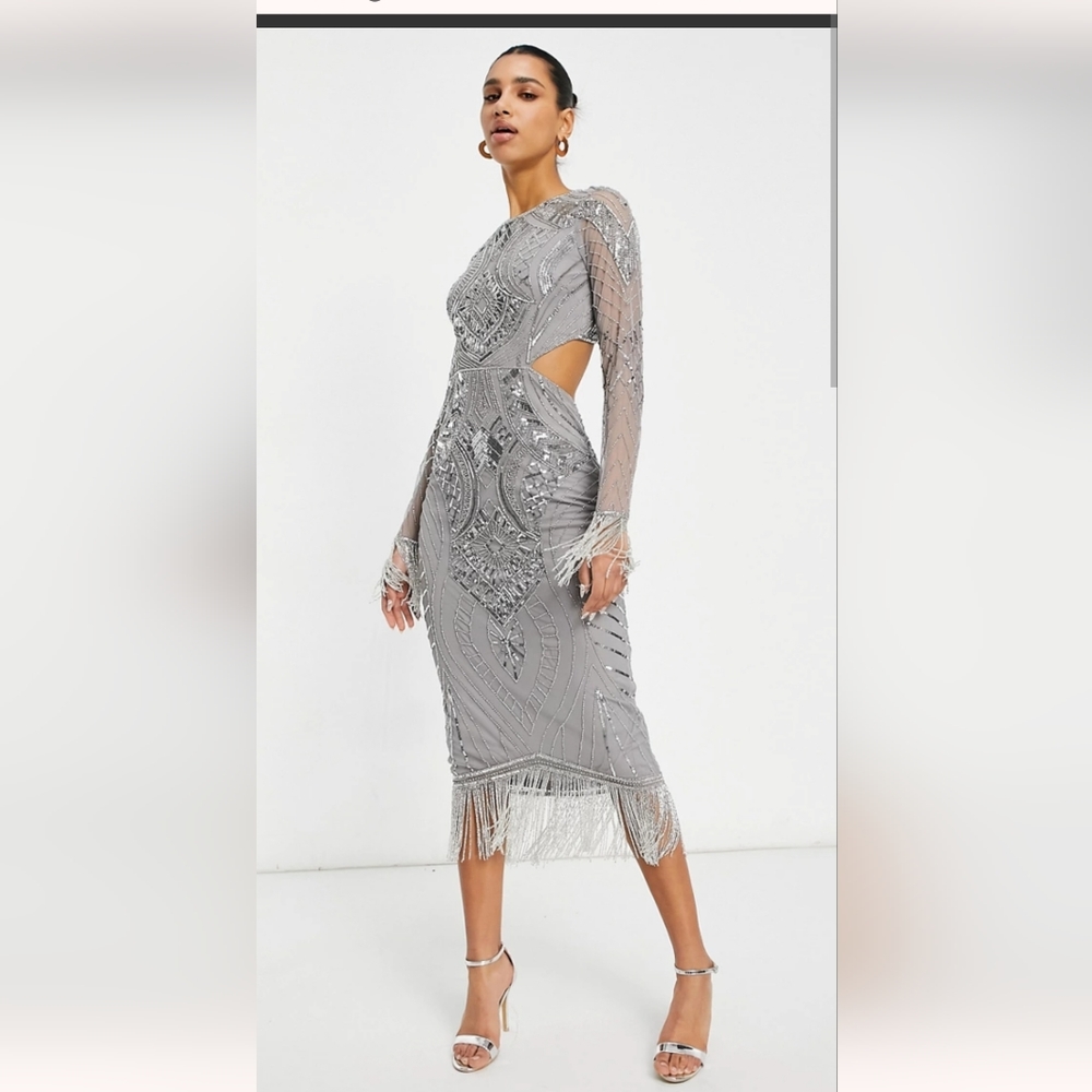 Asos Design Starlet beaded/fringe dress- US 4/AU 8